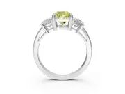3 Stone Engagement Ring Setting for Fancy Yellow Cushion Cut Center with Matching Side Accents and Prong Head in Platinum