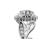 Halo Engagement Ring Setting for Round Cut Center with Leaf Motif Split Shank and Prong Head in Platinum