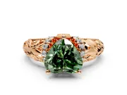 Solitaire Engagement Ring Setting for Fancy Green Heart-Shaped Center with Filigree Accent Basket and Prong Head in Rose Gold