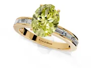 Solitaire Engagement Ring Setting for Fancy Yellow Oval Center with Channel Baguette Band and Prong Head in Yellow Gold