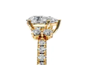 Paired Accent Engagement Ring Setting for Pear-Shaped Center with Pave Band and Prong Head in Yellow Gold