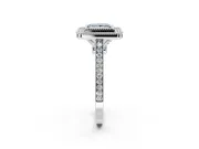Halo Engagement Ring Setting for Fancy Blue Princess Cut Center with Milgrain Frame, Pave Band and Prong Head in Platinum