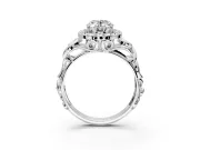 Halo Engagement Ring Setting for Oval Center with Open Scroll Shoulders and Prong Head in Platinum