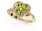 Halo Engagement Ring Setting for Fancy Yellow Heart-Shaped Center with Knife Ridge Cathedral Band and Prong Head in Yellow Gold