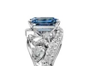 Halo Engagement Ring Setting for Fancy Blue Emerald Cut Center with Marquise and Pave Bypass Band and Prong Head in White Gold