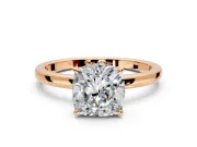 Hidden Halo Engagement Ring Setting for Cushion Cut Center with Plain Band and Tall Prong Head in Rose Gold
