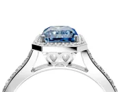 Halo Engagement Ring Setting for Fancy Blue Radiant Cut Center with Pave Accents, Heart Basket and Prong Head in Platinum