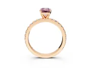 Solitaire Engagement Ring Setting for Fancy Pink Emerald Cut Center with Fine Pave Band and Claw Prong Head in Rose Gold