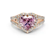 Halo Engagement Ring Setting for Fancy Pink Heart-Shaped Center with Narrow Pave Split Shank and Prong Head in Rose Gold