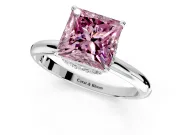 Hidden Halo Engagement Ring Setting for Fancy Pink Princess Cut Center with Plain Rounded Band and Prong Head in White Gold