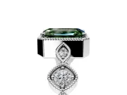 Vintage Station Engagement Ring Setting for Fancy Green Emerald Cut Center with Accents and Prong Head in Platinum