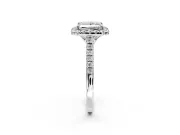 Halo Engagement Ring Setting for Princess Cut Center with Raised Halo, Pave Band and Prong Head in White Gold