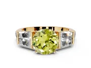 Channel-Set Engagement Ring Setting for Fancy Yellow Round Cut Center with Baguette Band and Prong Head in Yellow Gold
