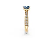 Solitaire Engagement Ring Setting for Fancy Blue Cushion Cut Center with Multi-Row Accents and Prong Head in Yellow Gold