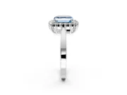 Starburst Halo Engagement Ring Setting for Fancy Blue Asscher Cut Center with Flat Cathedral Band and Prong Head in Platinum