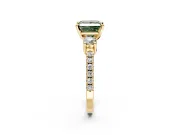 3 Stone Engagement Ring Setting for Fancy Green Princess Cut Center with Round Cut Side Accents and Prong Head in Yellow Gold