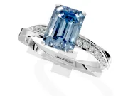 Side Accent Engagement Ring Setting for Fancy Blue Emerald Cut Center with Accent Shoulders and Prong Head in Sterling Silver