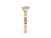 Solitaire Engagement Ring Setting for Oval Center with Beaded Bezel Station Band and Prong Head in Rose Gold