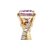 Solitaire Engagement Ring Setting for Fancy Pink Princess Cut Center with Half-Pave Crossover Band and Prong Head in Yellow Gold