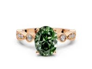 Solitaire Engagement Ring Setting for Fancy Green Oval Center with Milgrain Bezel Accents and Prong Head in Rose Gold