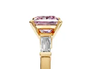 3 Stone Engagement Ring Setting for Fancy Pink Princess Cut Center with Channel Baguette Accents and Prong Head in Yellow Gold