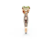 Solitaire Engagement Ring Setting for Fancy Yellow Asscher Cut Center with Narrow Twist Pave Band and Prong Head in Rose Gold