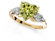 3 Stone Engagement Ring Setting for Fancy Yellow Heart-Shaped Center with Large Pear-Shaped Accents and Prong Head in Yellow Gold