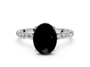 Hidden Halo Engagement Ring Setting for Fancy Black Oval Center with Pave Band and Prong Head in Platinum