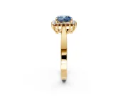 Starburst Halo Engagement Ring Setting for Fancy Blue Cushion Cut Center with Flat Cathedral Band and Prong Head in Yellow Gold