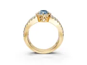 Halo Engagement Ring Setting for Fancy Blue Marquise Center with Wide-Open Pave Split Shank and Prong Head in Yellow Gold