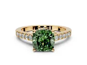 Solitaire Engagement Ring Setting for Fancy Green Cushion Cut Center with Crossover Accents and Prong Head in Yellow Gold