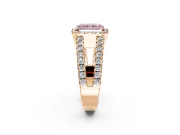 Halo Engagement Ring Setting for Fancy Pink Radiant Cut Center with Wide-Open Pave Split Shank and Prong Head in Rose Gold