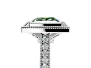 Halo Engagement Ring Setting for Fancy Green Princess Cut Center with Milgrain Pave Band and Bezel Head in Sterling Silver