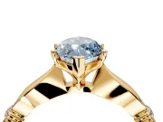 Solitaire Engagement Ring Setting for Fancy Blue Marquise Center with Carved Leaf Shoulders and Prong Head in Yellow Gold