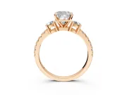 3 Stone Engagement Ring Setting for Cushion Cut Center with Round Cut Side Accents and Prong Head in Rose Gold