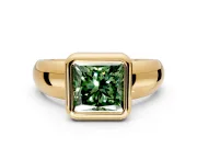 Solitaire Engagement Ring Setting for Fancy Green Princess Cut Center with Wide Band and Bezel Head in Yellow Gold