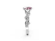 Solitaire Engagement Ring Setting for Fancy Pink Oval Center with Bar-Station Pave Twist and Prong Head in White Gold