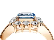 Halo Engagement Ring Setting for Fancy Blue Asscher Cut Center with Milgrain Channel Band and Prong Head in Rose Gold