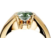 Tension Engagement Ring Setting for Fancy Green Oval Center with Wide Tapered Band and Tension Head in Yellow Gold