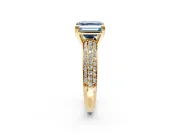 Solitaire Engagement Ring Setting for Fancy Blue Asscher Cut Center with Multi-Row Pave Accents and Basket Head in Yellow Gold