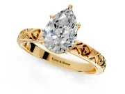 Solitaire Engagement Ring Setting for Pear-Shaped Center with XO Engraved Band and Prong Head in Yellow Gold