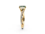 Crossover Engagement Ring Setting for Fancy Green Radiant Cut Center with Pave and Plain Strands and Prong Head in Yellow Gold
