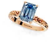 Solitaire Engagement Ring Setting for Fancy Blue Emerald Cut Center with Scrollwork Band and Prong Head in Rose Gold