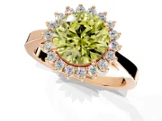 Starburst Halo Engagement Ring Setting for Fancy Yellow Round Cut Center with Flat Cathedral Band and Prong Head in Rose Gold