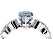 Leaf Engagement Ring Setting for Fancy Blue Pear-Shaped Center with Milgrain Accent Band and Prong Head in White Gold