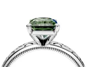 Solitaire Engagement Ring Setting for Fancy Green Radiant Cut Center with Scrollwork Band and Prong Head in Sterling Silver