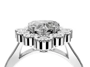 Cluster Halo Engagement Ring Setting for Heart-Shaped Center with Milgrain Bezel Accents and Prong Head in Sterling Silver