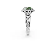 Halo Engagement Ring Setting for Fancy Green Pear-Shaped Center with Open Scroll Shoulders and Prong Head in Sterling Silver