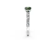 Shared-Prong Engagement Ring Setting for Fancy Green Cushion Cut Center with Graduated Accents and Prong Head in Sterling Silver