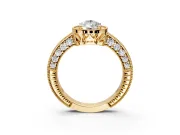 Milgrain Halo Engagement Ring Setting for Pear-Shaped Center with Wide Pave Band and Prong Head in Yellow Gold